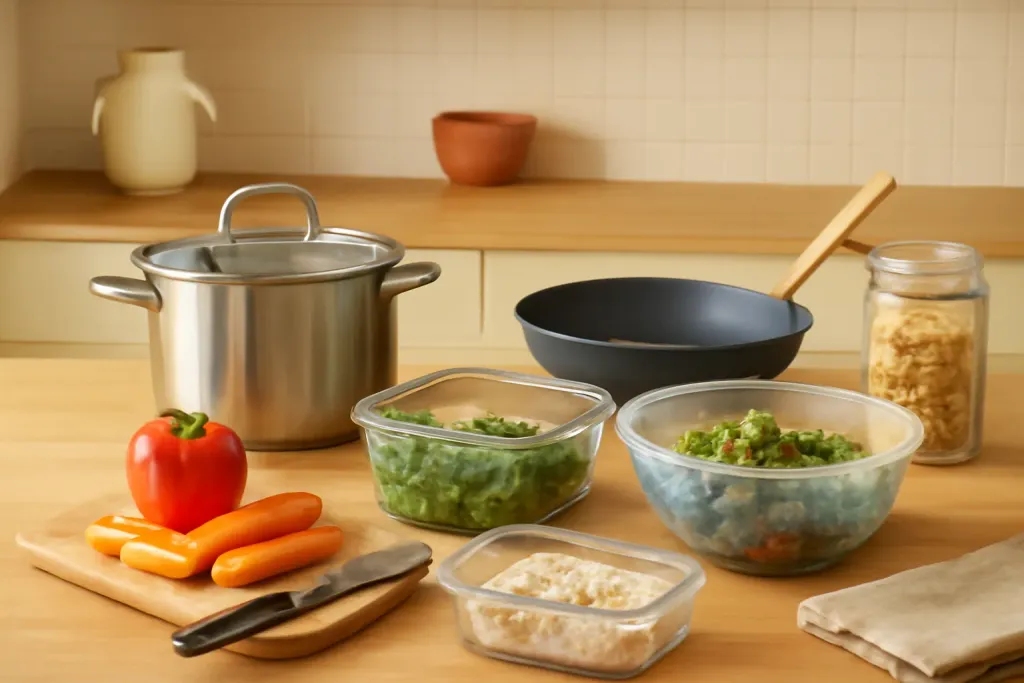 Photo illustrating batch cooking equipment checklist