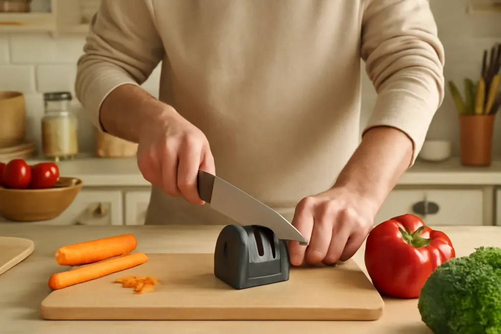 A second photo showing a related step or detail for how to choose a knife sharpener