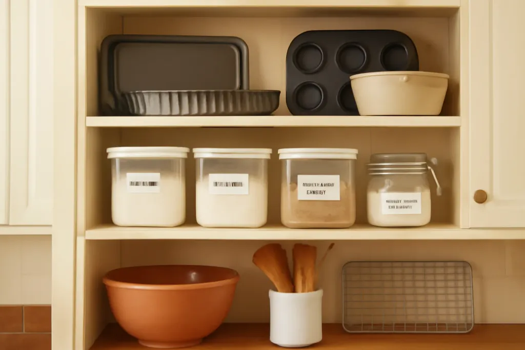Photo illustrating organize a baking cabinet