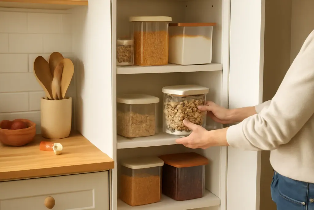 A second photo showing a related step or detail for pantry organization systems