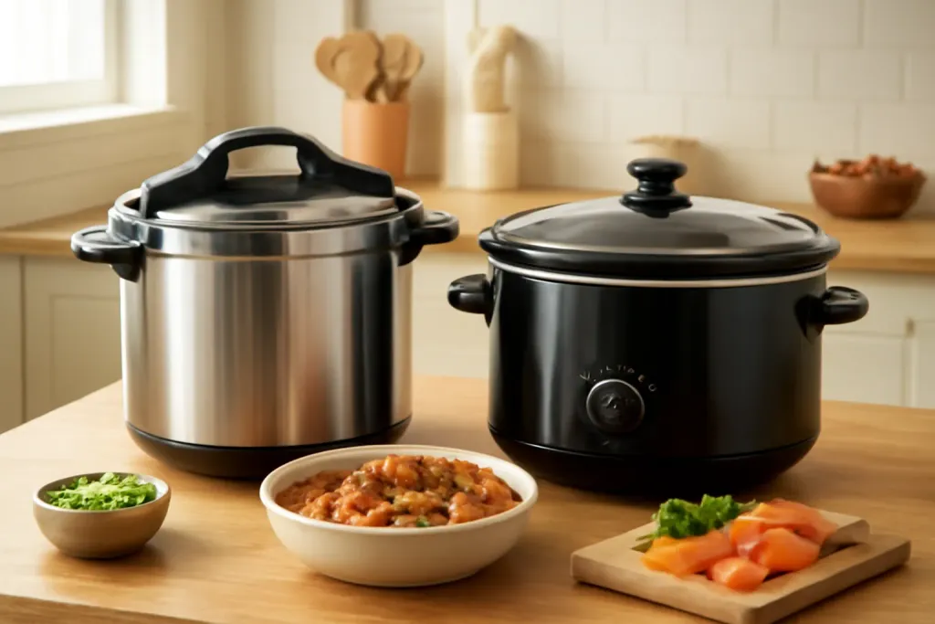 Photo illustrating pressure cooker vs slow cooker