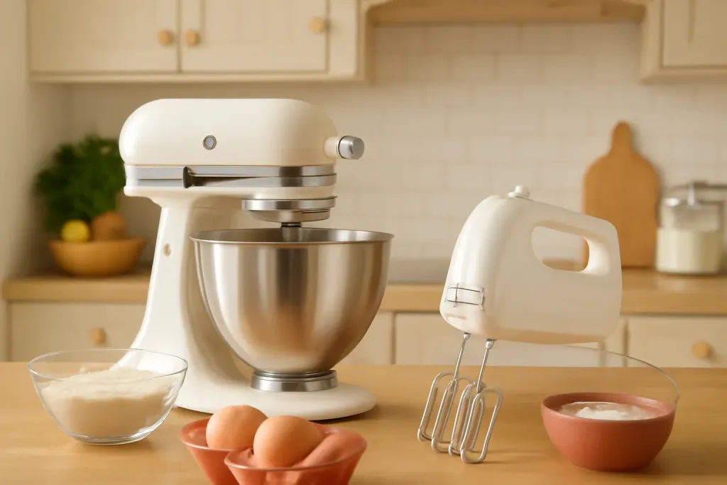 Photo illustrating stand mixer vs hand mixer
