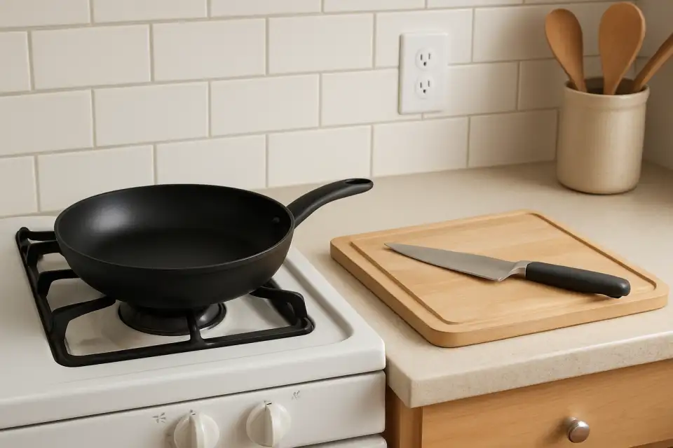 Editorial photograph (generic category image, not the exact linked listing) representing beginner cookware starter set