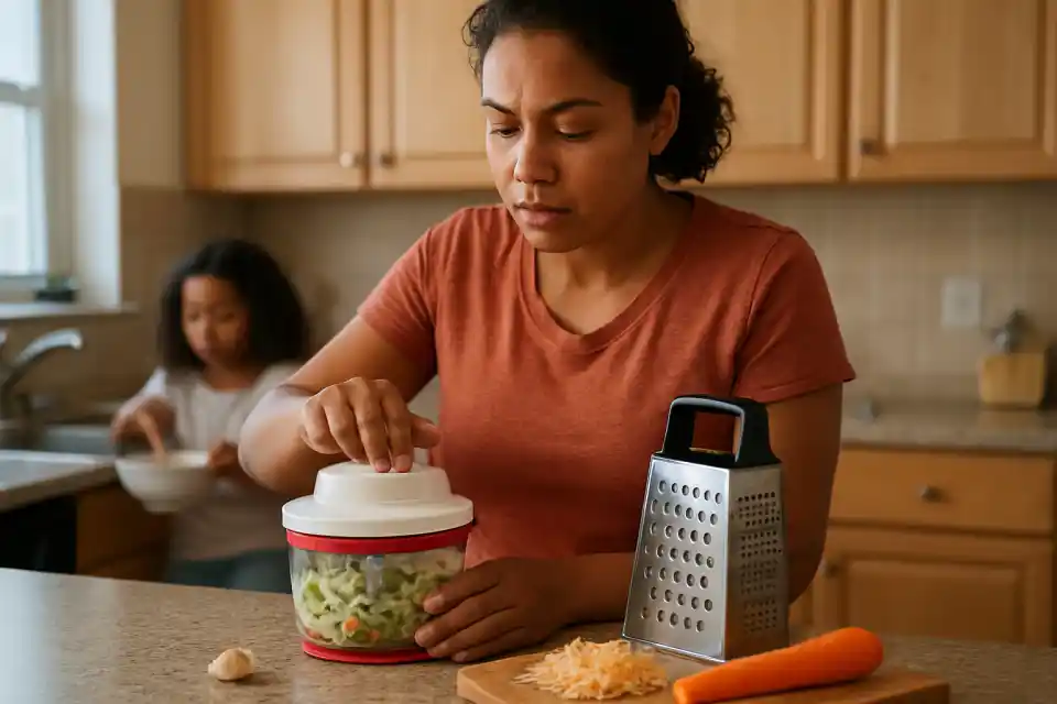 Editorial photograph (generic category image, not the exact linked listing) representing manual food chopper