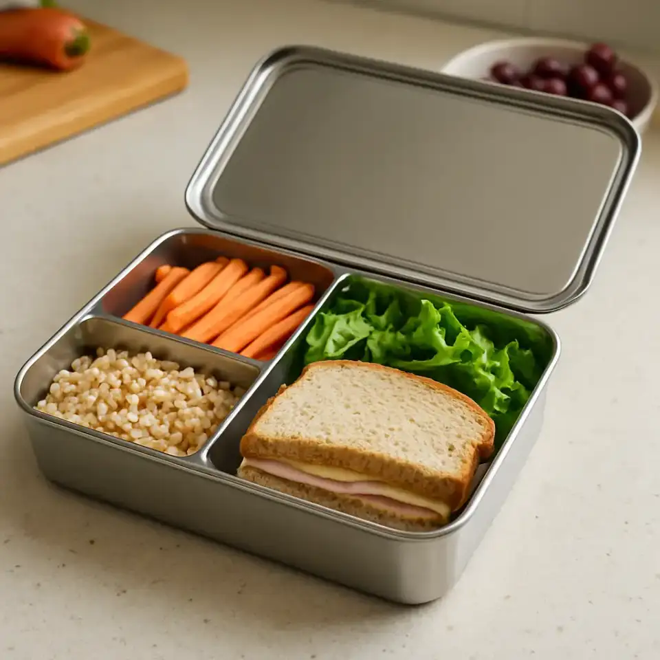 AI-generated editorial product photograph (not the exact linked listing) of adult bento-style lunch container