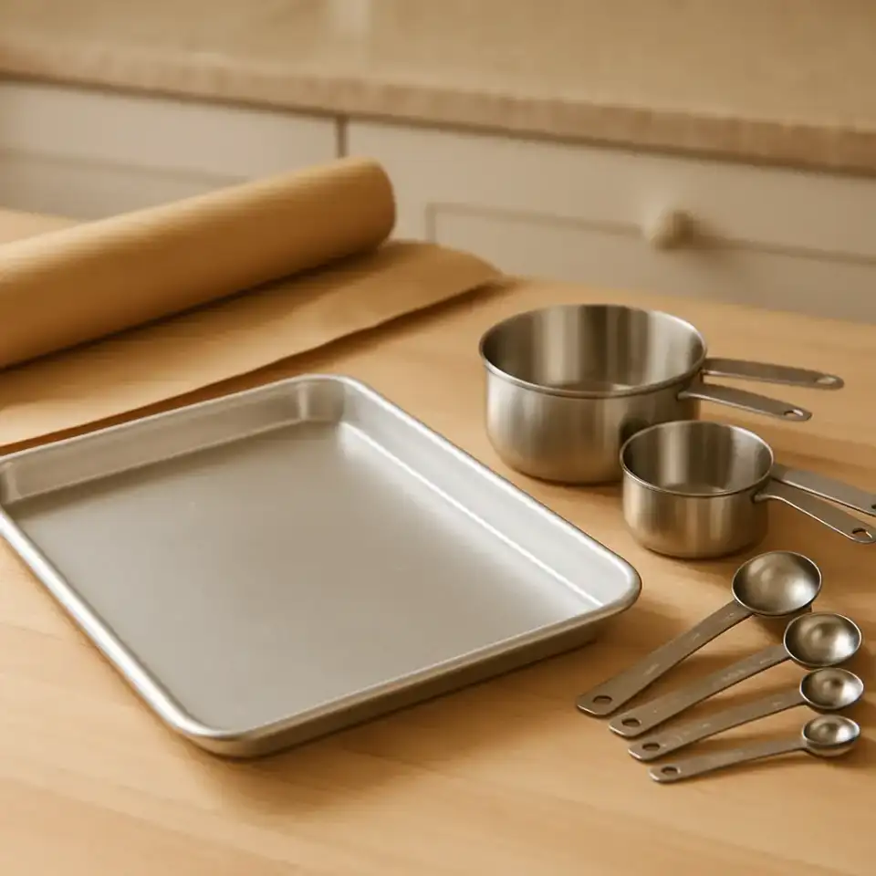 AI-generated editorial product photograph (not the exact linked listing) of beginner baking gift set