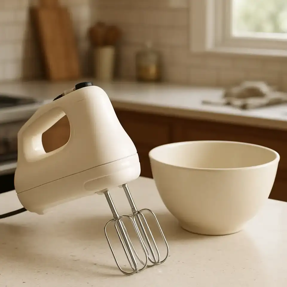 AI-generated editorial product photograph (not the exact linked listing) of hand mixer