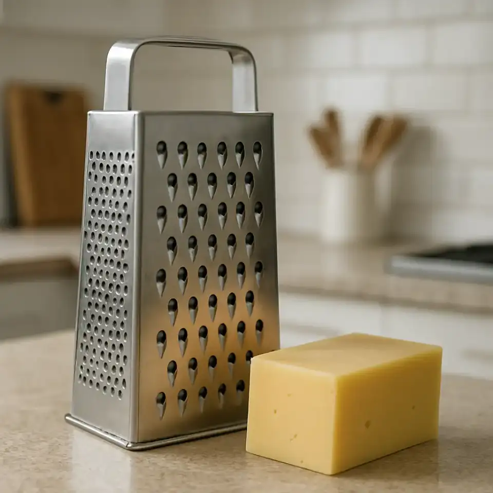 AI-generated editorial product photograph (not the exact linked listing) of multi-blade box grater
