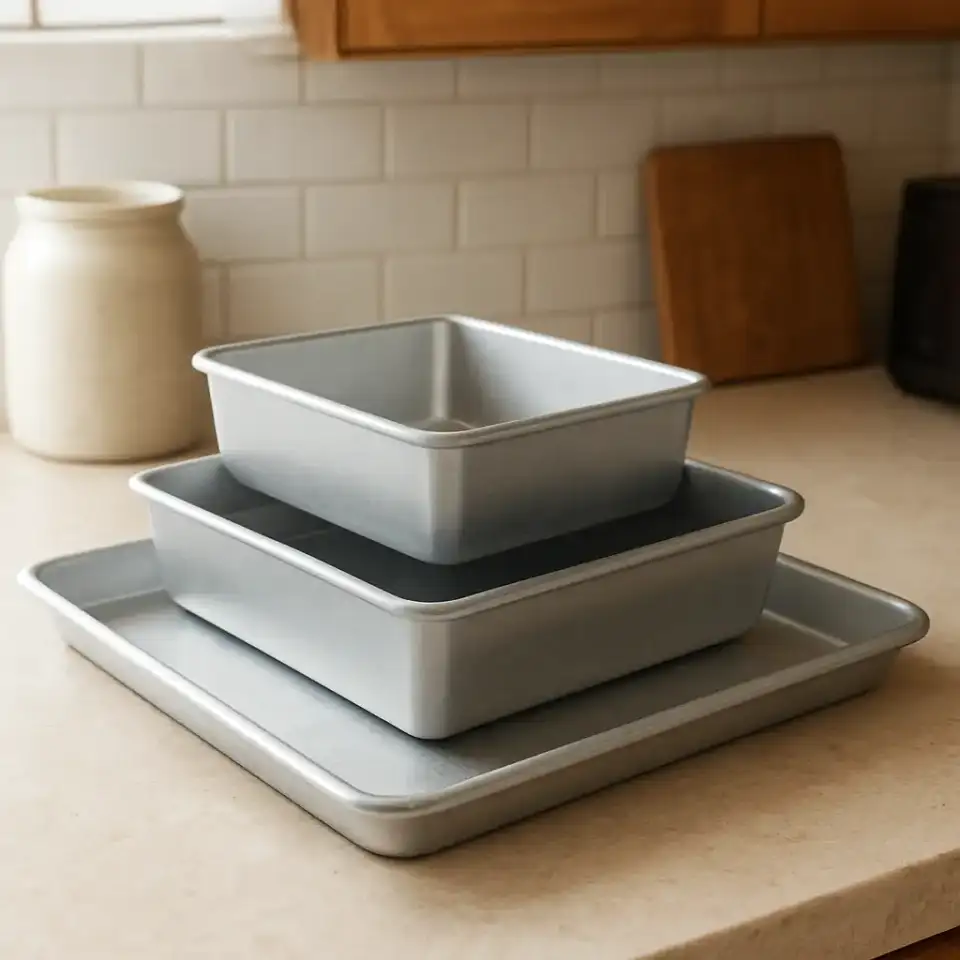 AI-generated editorial product photograph (not the exact linked listing) of starter bakeware set